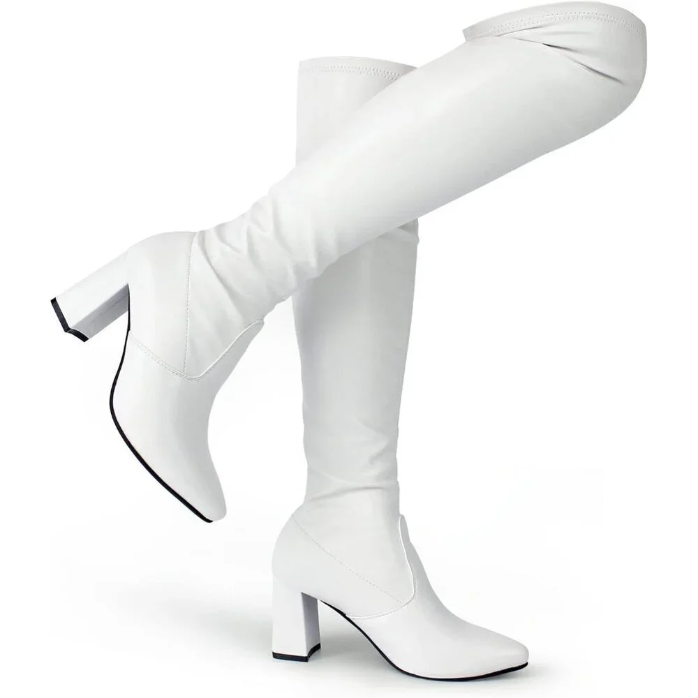 Women's White-pu Polyurethane High Pointy-toe High-heel Over The Knee Boots